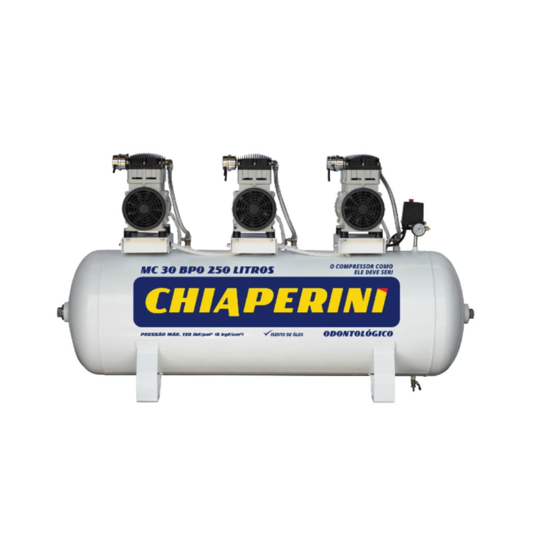Compressor de Ar Chiaperini BPO 30 PCM 250L Isento de Óleo 120 PSI Monofásico